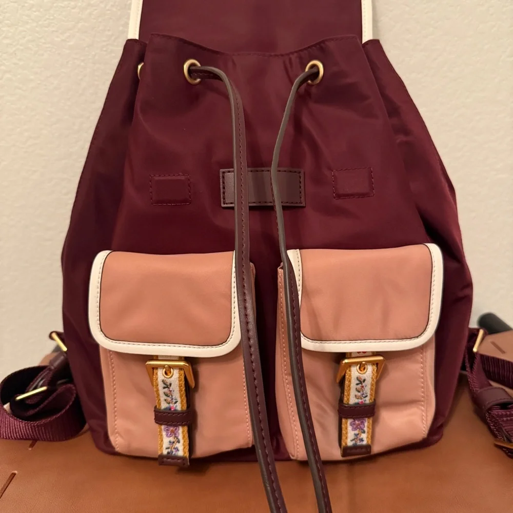 Tory Burch| EUC Burgundy and Pink Nylon Backpack - Picture 2 of 11